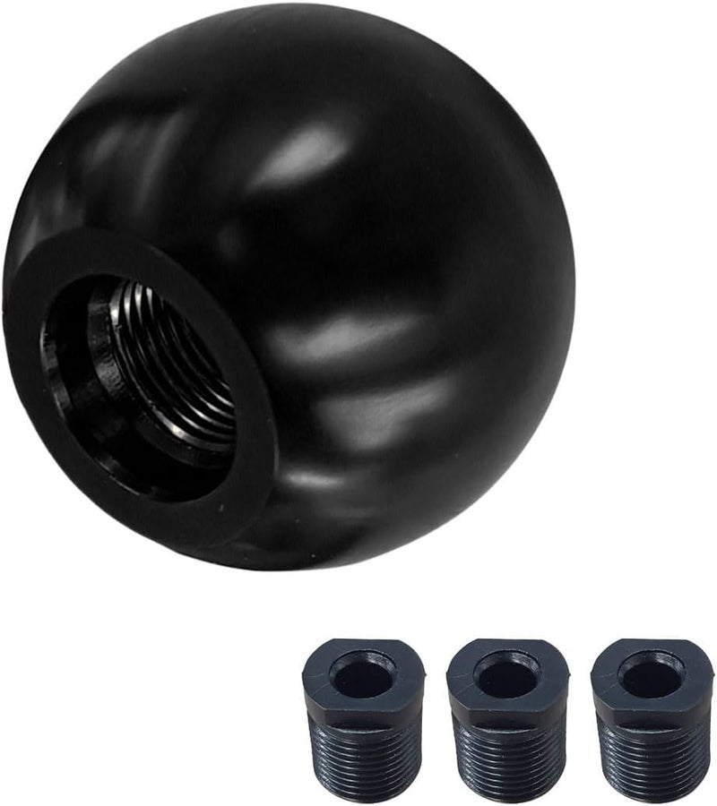 BDZMC Car Round Ball Gear Shift Knob, Aluminum Alloy Gear Shift Stick Head for Most Manual Vehicles with 3 Adapters M8, M10, M12 (Black) - Image 1